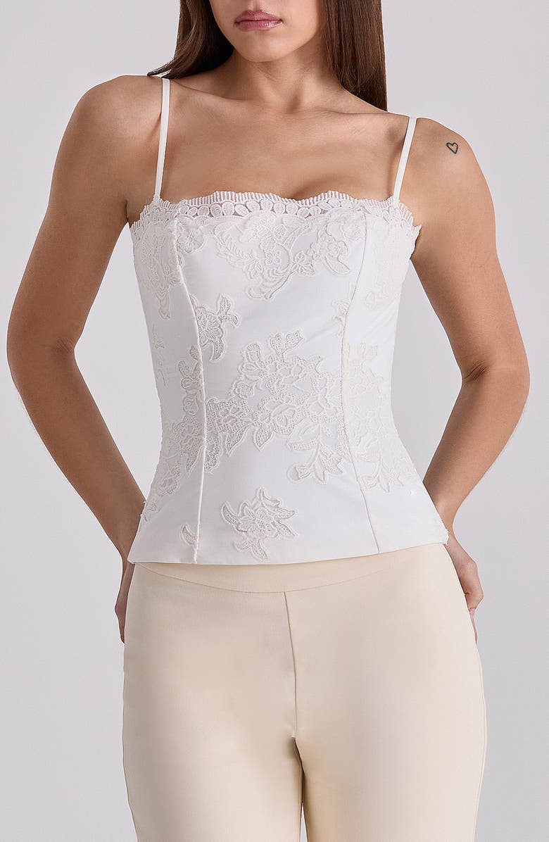 HOUSE OF CB Chloe Embroidered Lace Camisole, Main, color, White