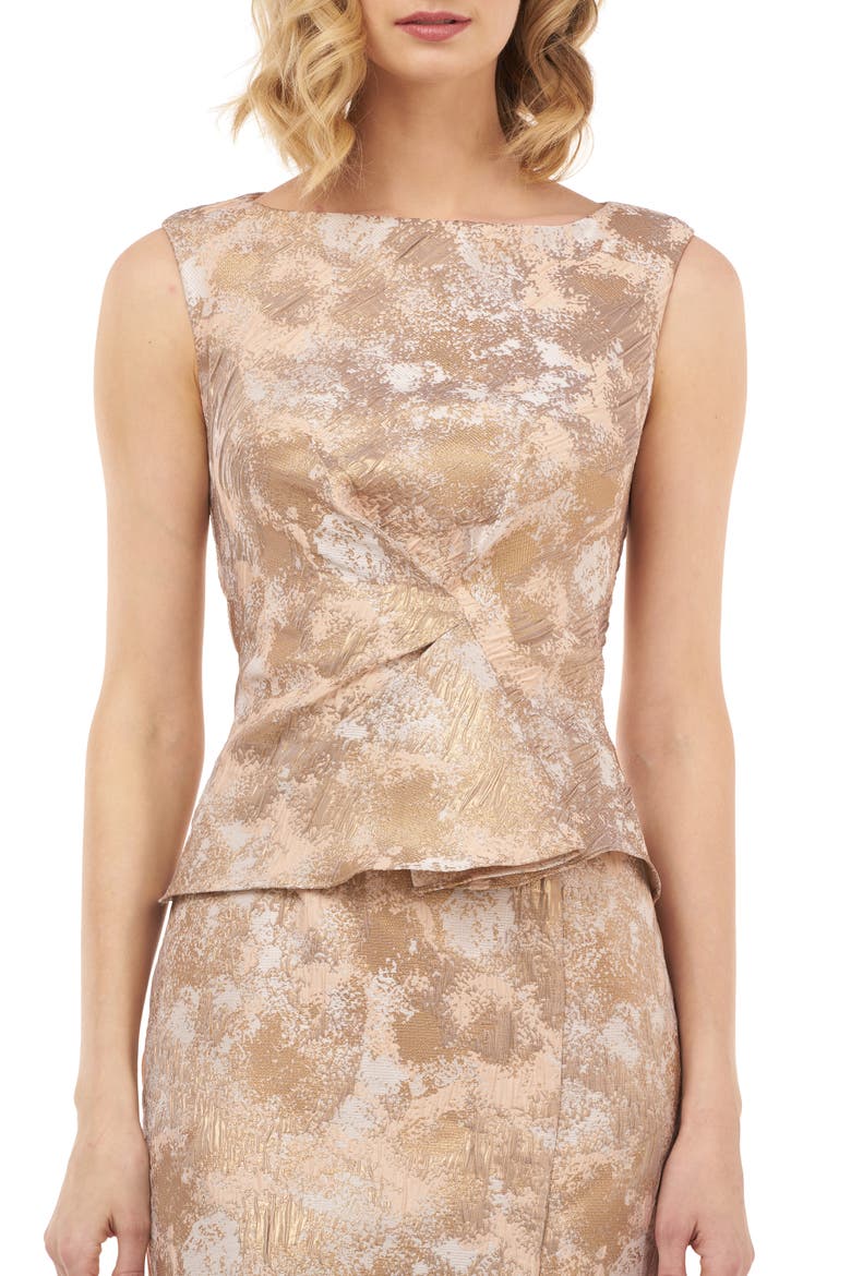Yasmine Birds of Paradise Peplum Column Gown, Alternate, color, GOLD MULTI