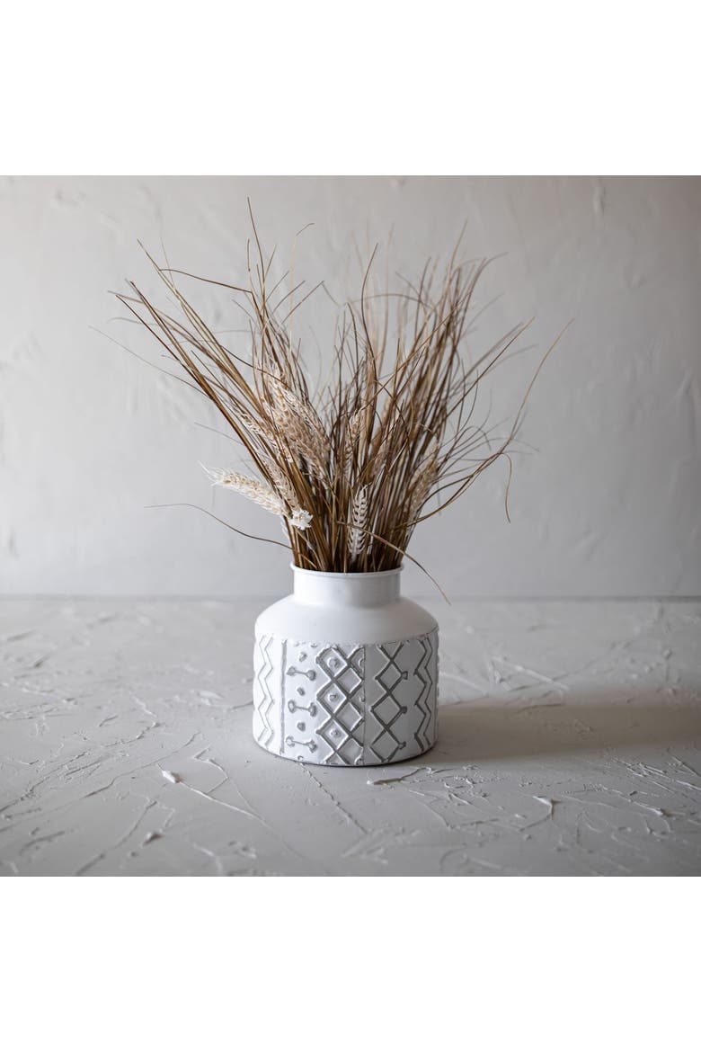 6.75" Aaliyah Gray Multi Pattern Boho Chic Style Decorative Metal Vase, Alternate, color, White