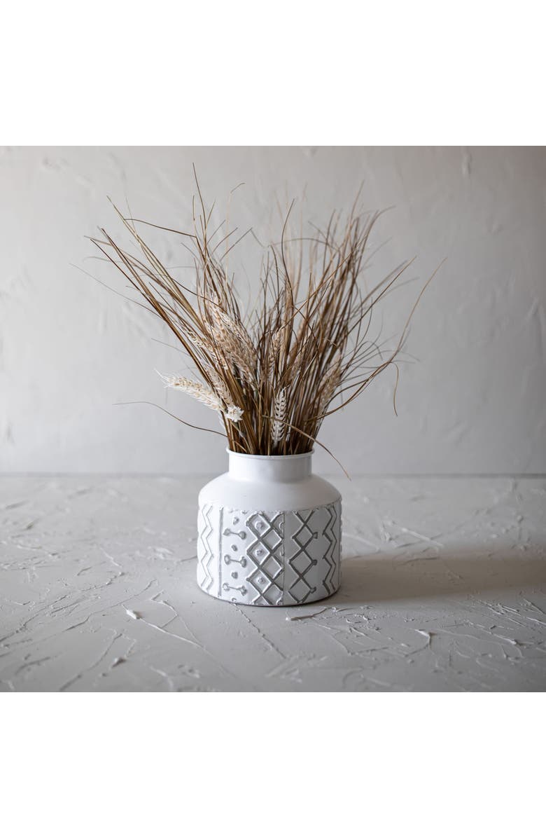 Foreside Home and Garden 6.75" Aaliyah Gray Multi Pattern Boho Chic Style Decorative Metal Vase, Alternate, color, White
