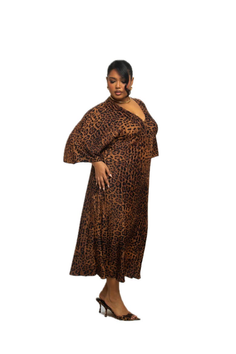 Plus Size Leopard Print Midi Dress, Alternate, color, Brown