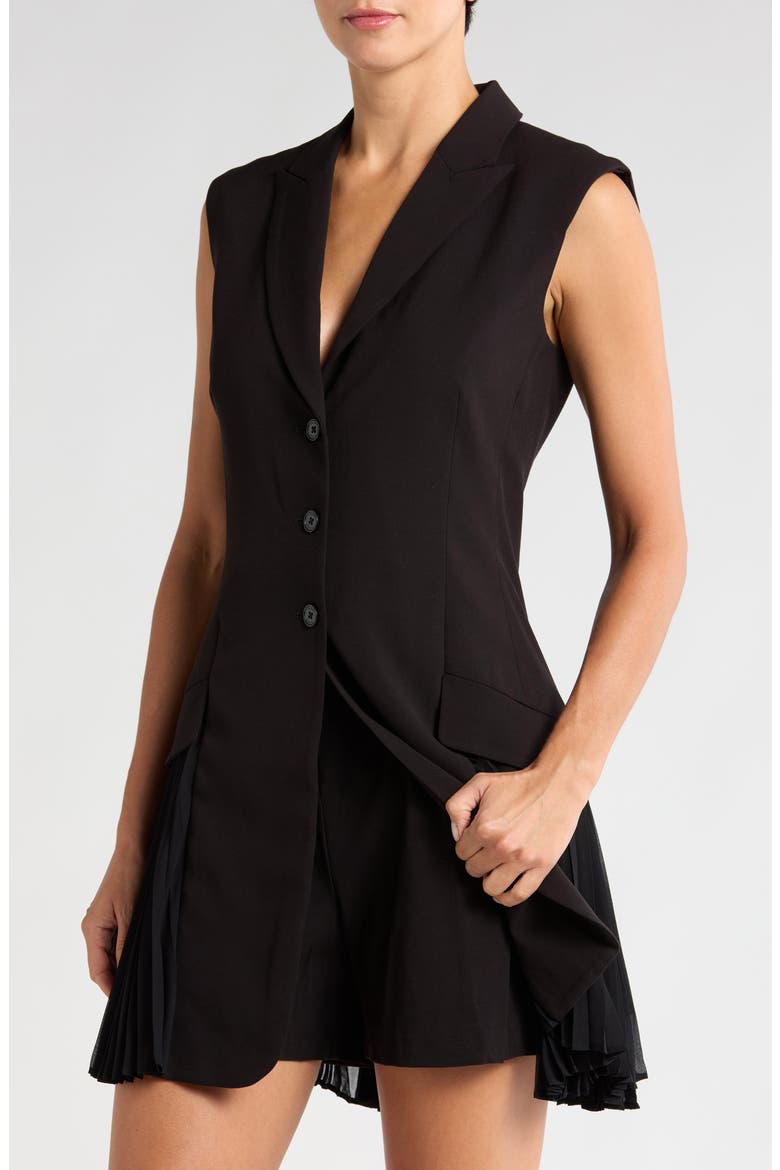 Pleat Vest Romper, Alternate, color, RICH BLACK