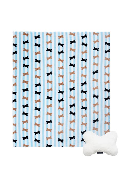 Pet Plush Throw & Faux Shearling Bone Pillow 2-Piece Set