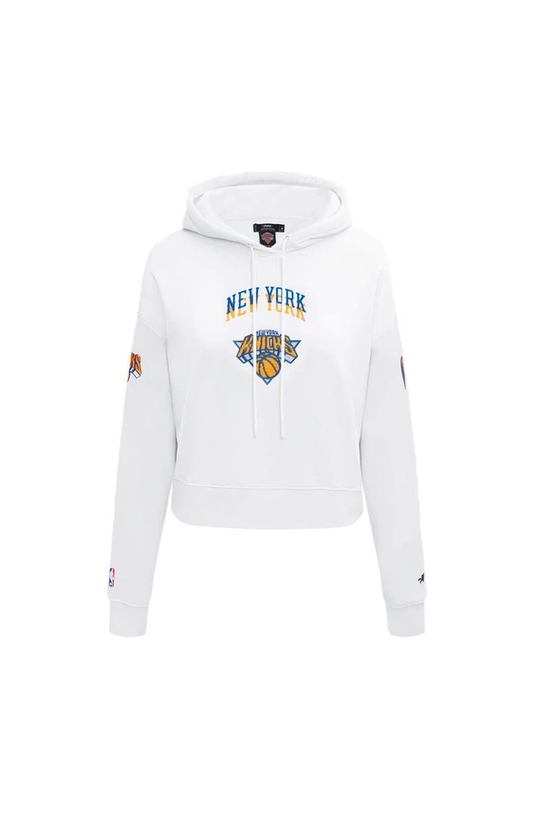 PRO STANDARD Women's Pro Standard White New York Knicks 2024/25 City Edition Chenille Applique Cropped Pullover Hoodie, Alternate, color, 