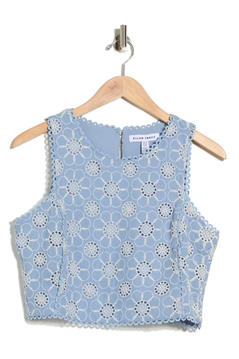 Embroidered Cotton Voile Crop Tank, Alternate, color, BLUE DAISY