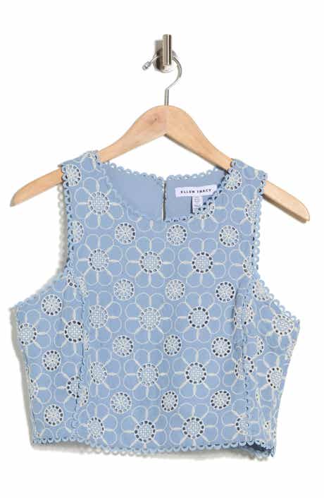 Ellen Tracy Embroidered Cotton Voile Crop Tank