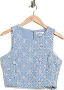 Ellen Tracy Embroidered Cotton Voile Crop Tank