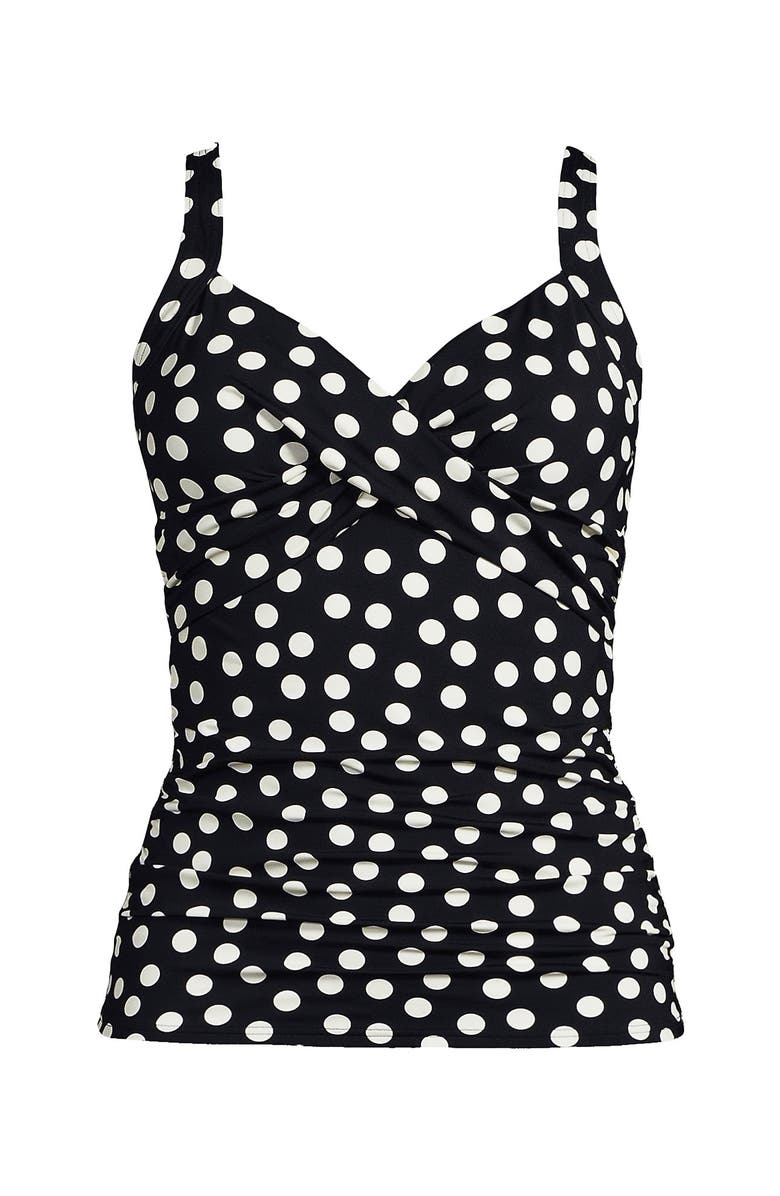 Lands' End D-Cup V-Neck Wrap Underwire Tankini Swimsuit Top, Alternate, color, Black/Egret White Tossed Dots