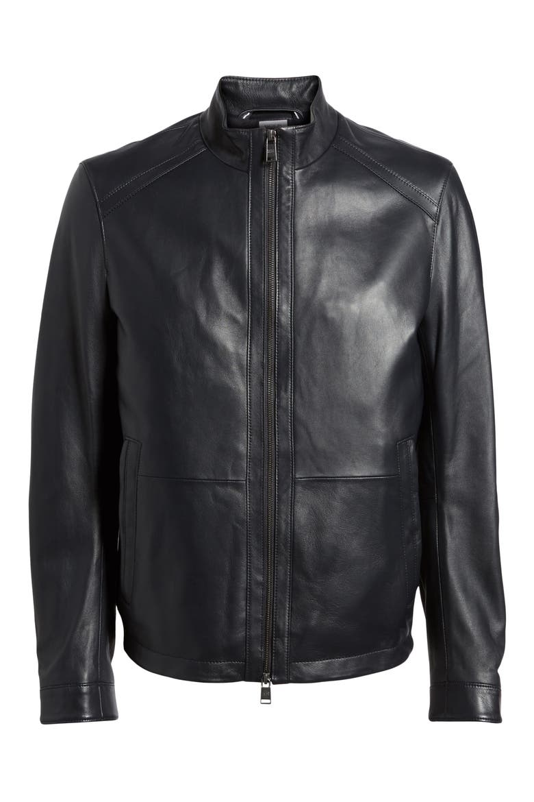 Nestal Regular Fit Leather Jacket, Alternate, color, BLACK