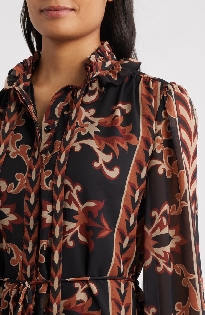 Julia Jordan Florentine Print Long Sleeve Tie Neck Shirtdress, Alternate, color, Black Multi