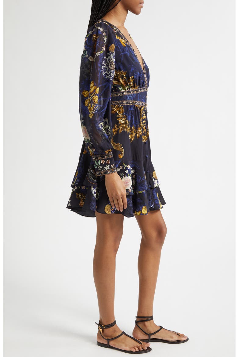 Beaded Print Long Sleeve Silk Dress, Alternate, color, NOTES FROM THE BLUE ROOM