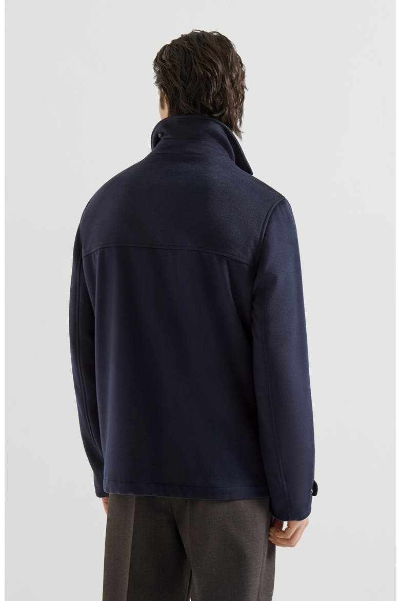 Virgin wool cloth field jacket with nappa leather inserts, Alternate, color, Blue