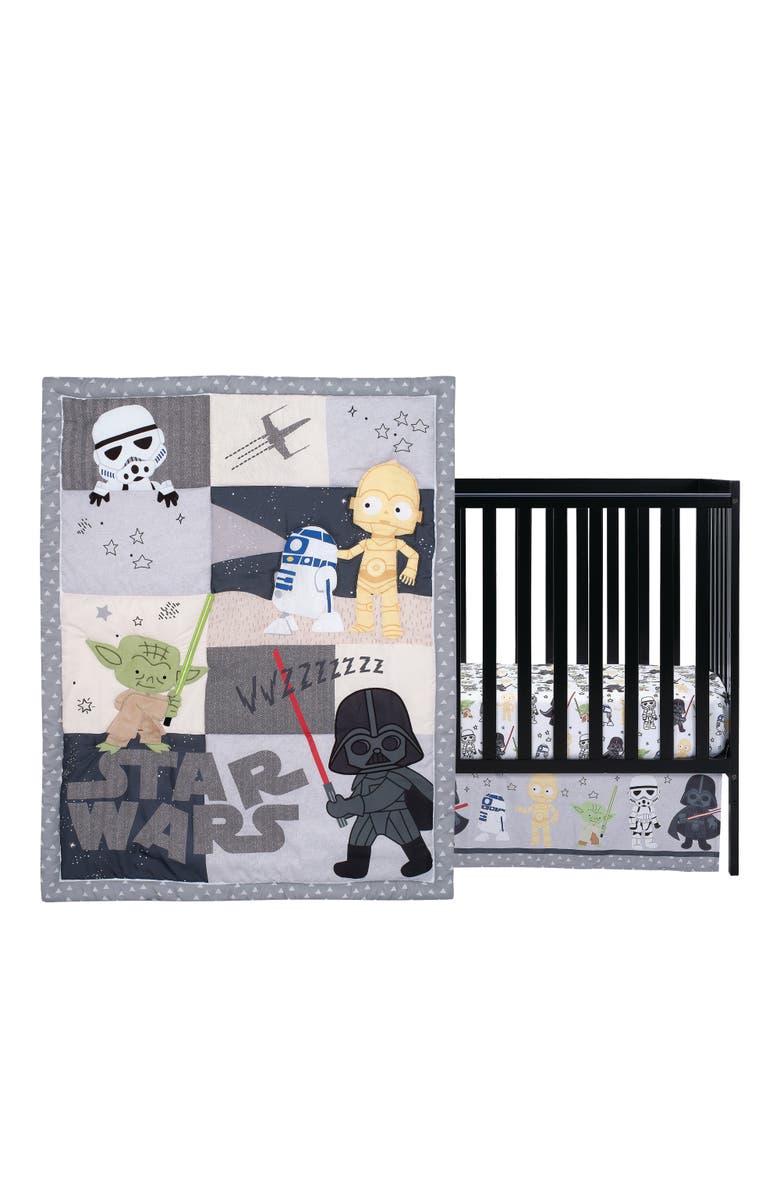 Lambs & Ivy Star Wars Classic 3-Piece Baby Crib Bedding Set - Yoda/Darth Vader, Main, color, Multicolor