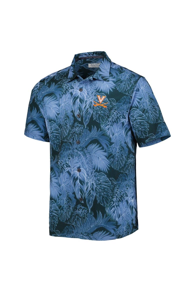 Men's Tommy Bahama Navy Virginia Cavaliers Coast Luminescent Fronds IslandZone Button-Up Camp Shirt, Alternate, color, Navy