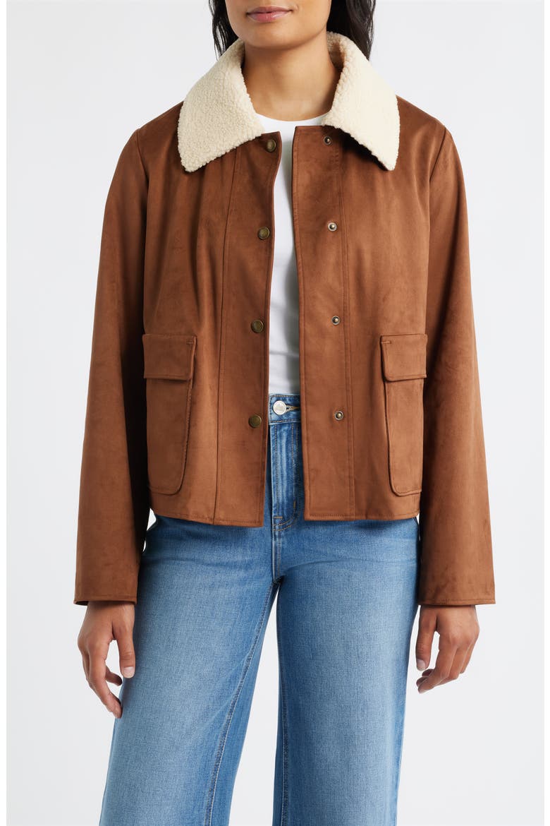 Faux Leather Jacket with Faux Shearling Collar, Alternate, color, CYRUS TAN