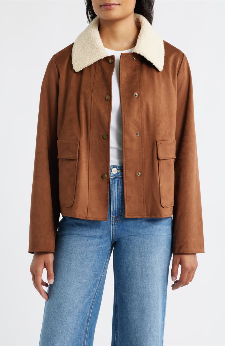 Sam Edelman Faux Leather Jacket with Faux Shearling Collar, Alternate, color, Cyrus Tan