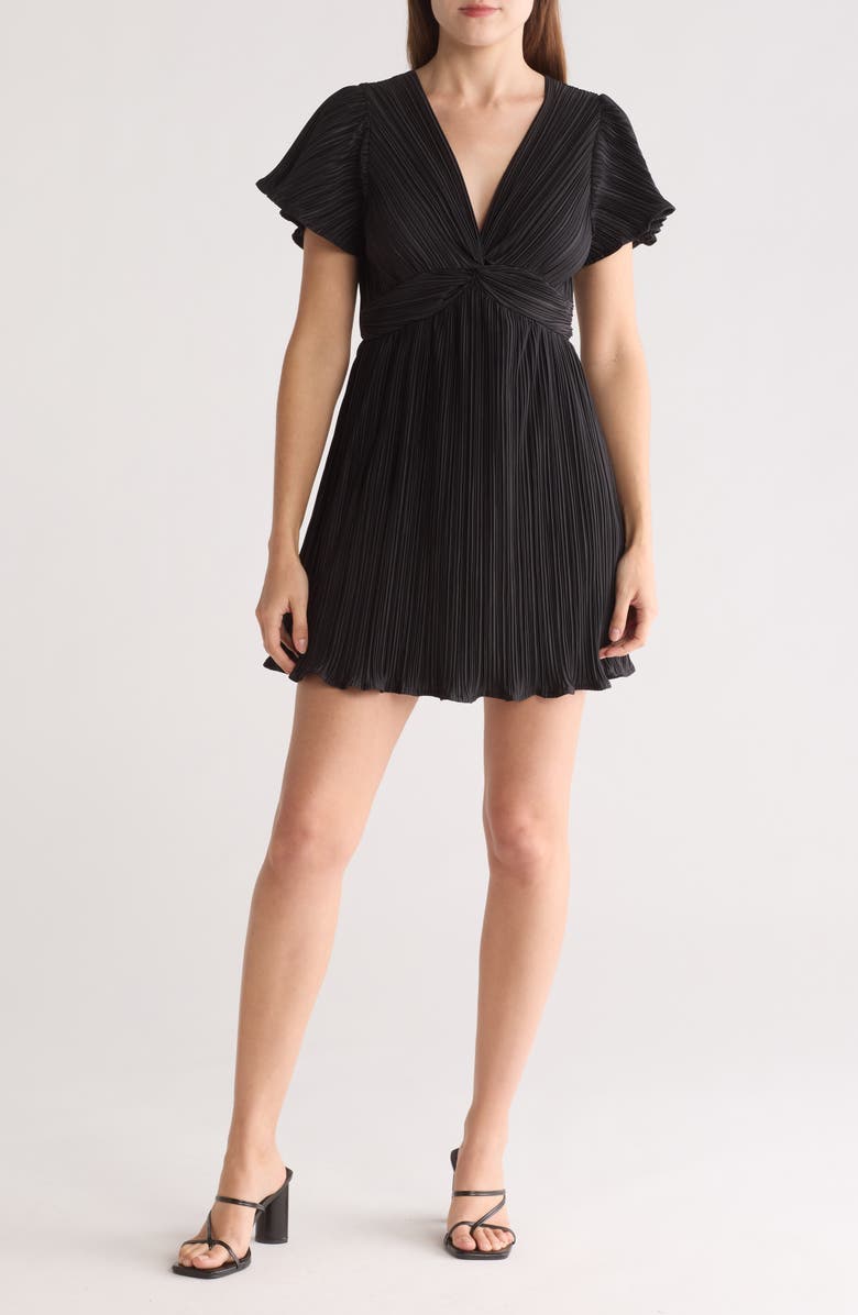 Lush Twist Front Plissé Dress, Main, color, Black