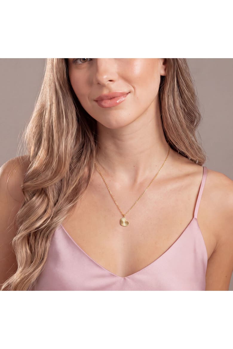 CZ Fluted Single Heart Necklace, Alternate, color, Gold Plated Sterling Silver