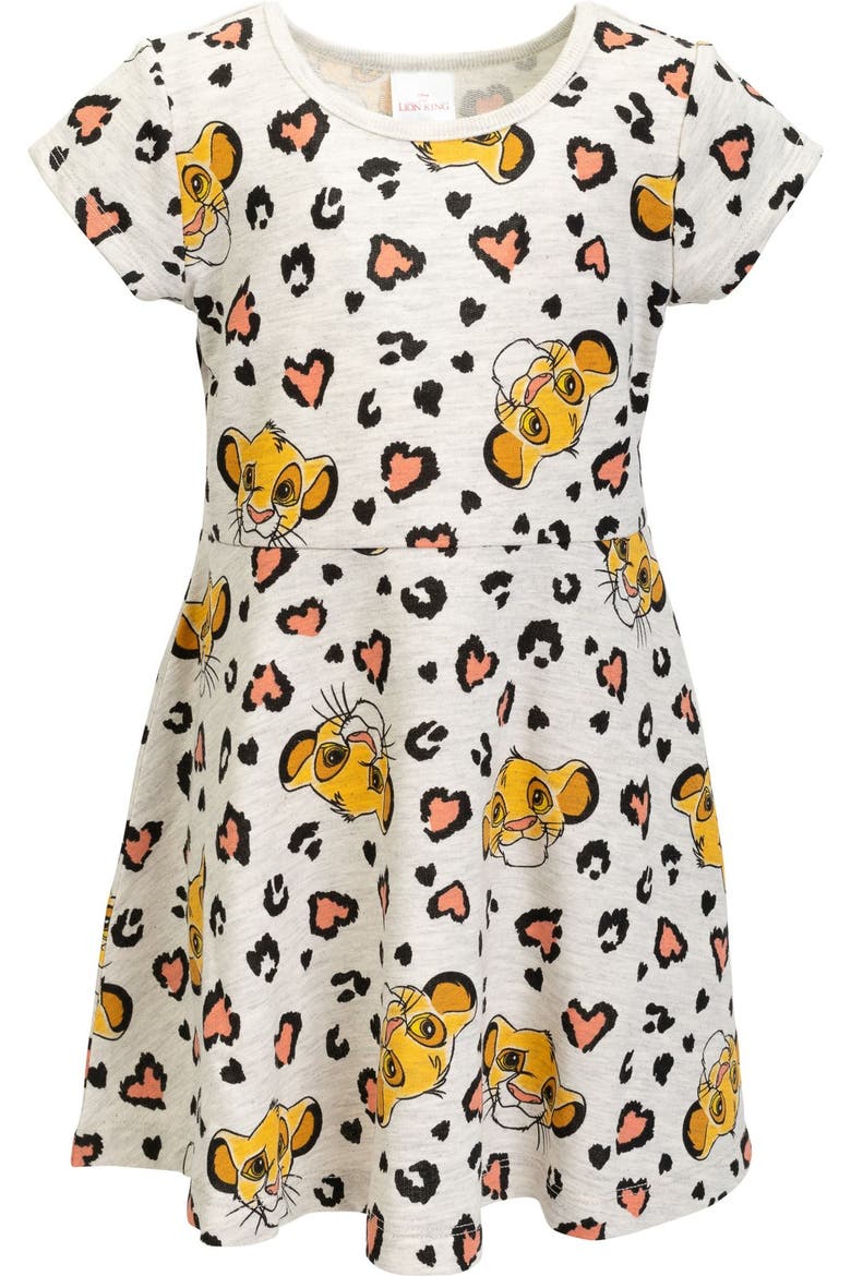 Lion King Simba Short Sleeve Skater Dress, Main, color, Simba Oatmeal Heather