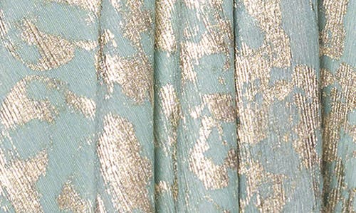 Betsy & Adam Metallic Jacquard Long Sleeve Gown In Green