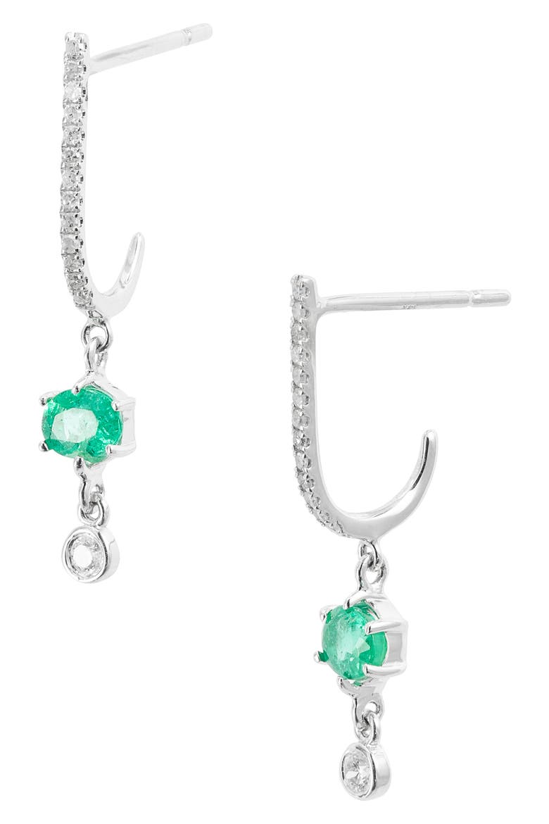 Emerald & Diamond Earrings, Main, color, WHITE GOLD