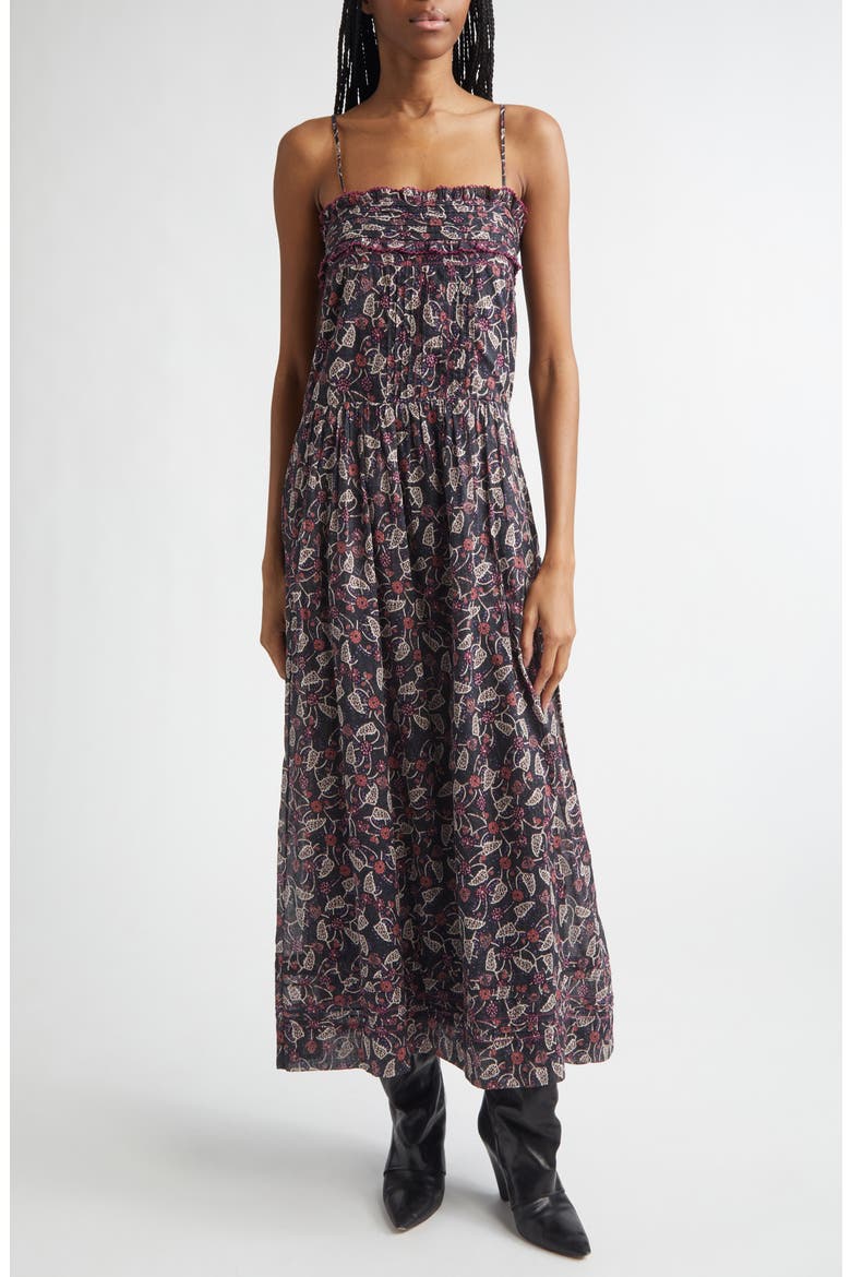 Demy Floral Print Sundress, Main, color, BLACK/ RASPBERRY
