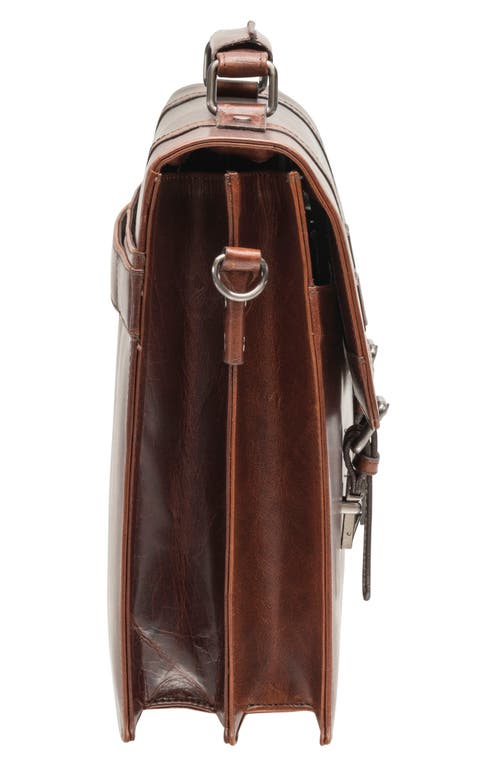 Mancini Double Compartment Flap Leather Briefcase In Brown