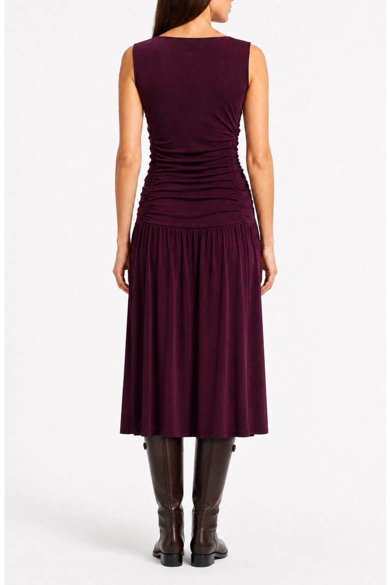 Ruched Sleeveless Drop Waist Midi Dress, Alternate, color, WINTER BLOOM