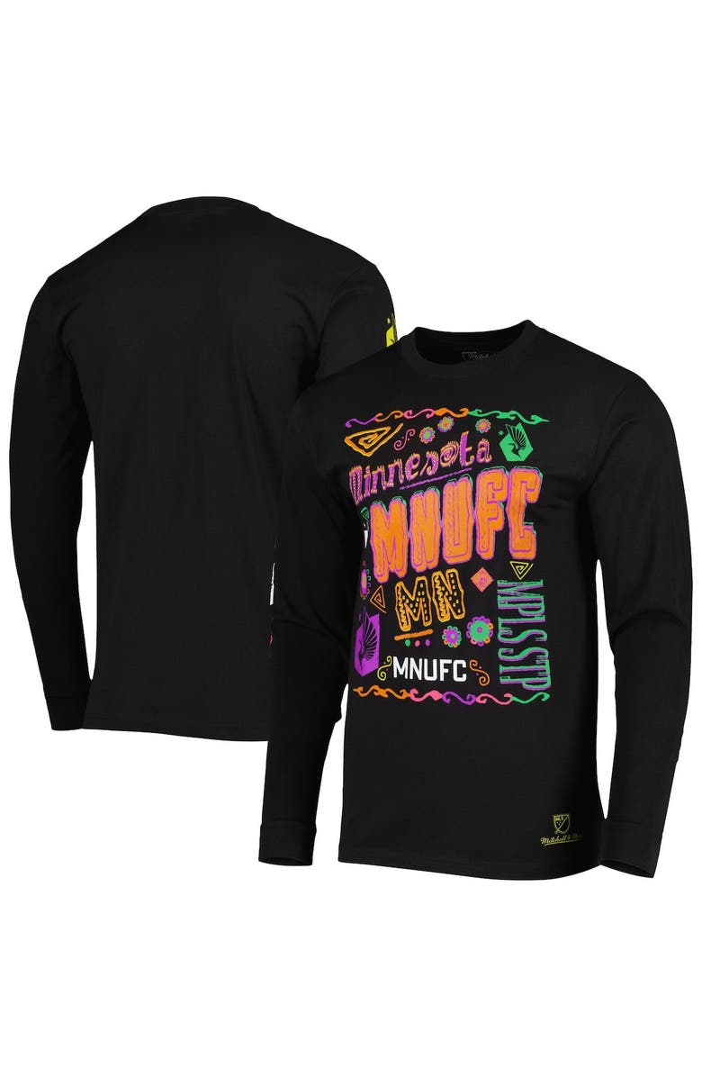 Mitchell & Ness Men's Mitchell & Ness Black Minnesota United FC Papel Picado Long Sleeve T-Shirt, Main, color, 