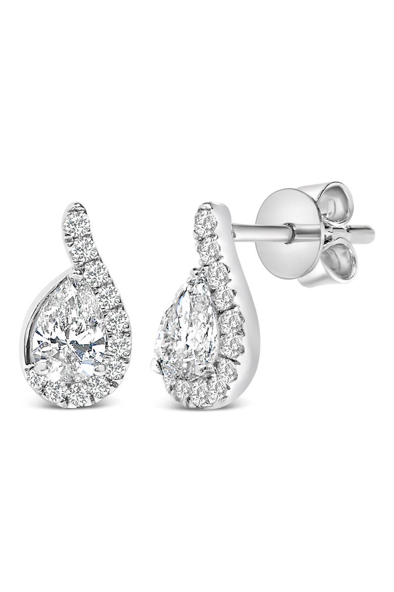14K White Gold 5/8 Cttw Lab Grown Diamond Tear Drop Halo Stud Earring, Alternate, color, White