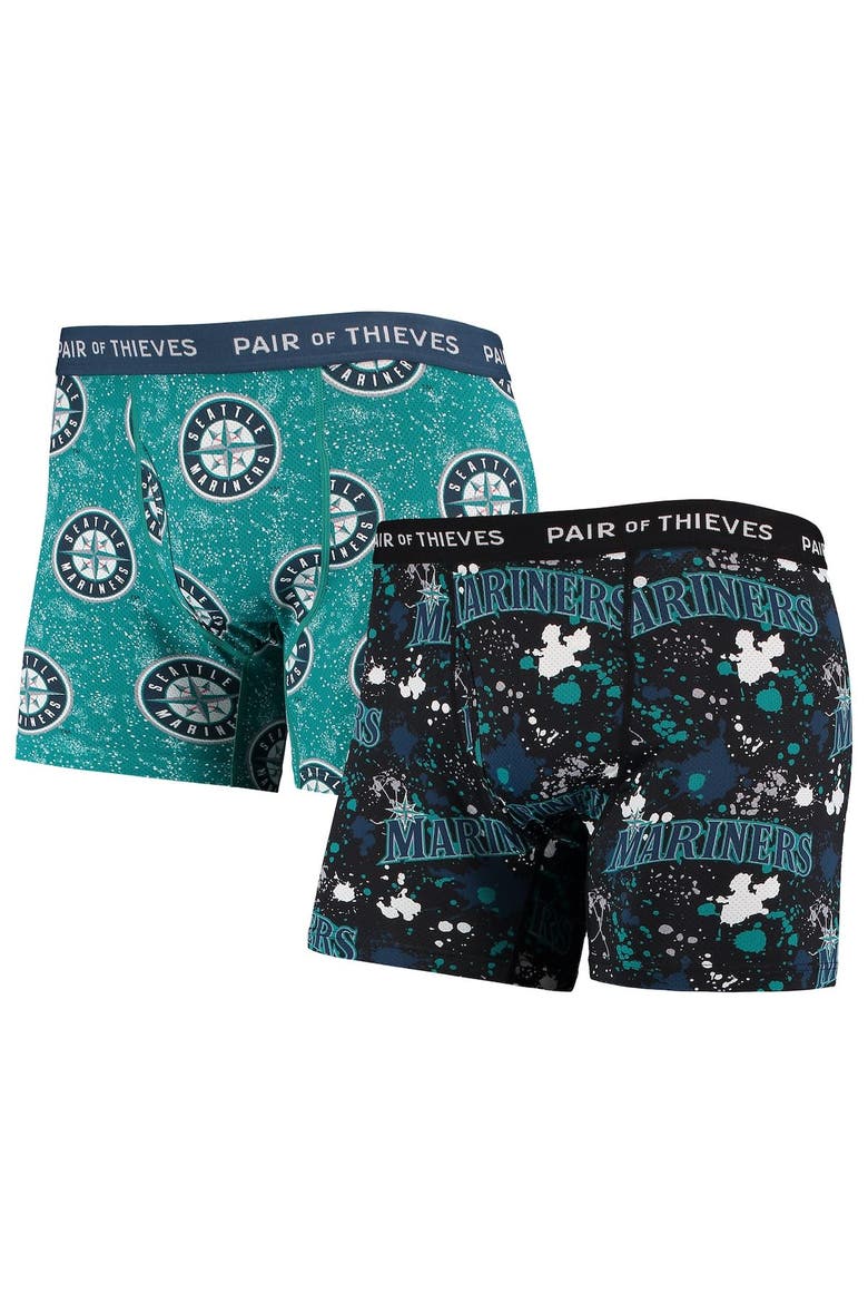 Men's Pair of Thieves Black/Aqua Seattle Mariners Super Fit 2-Pack Boxer Briefs Set, Main, color, Black