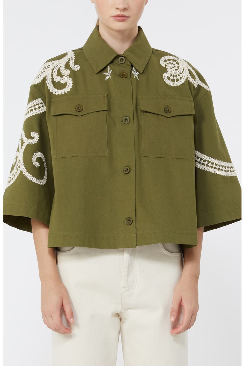 Como Embroidered Detail Cotton Jacket, Main, color, KAKI