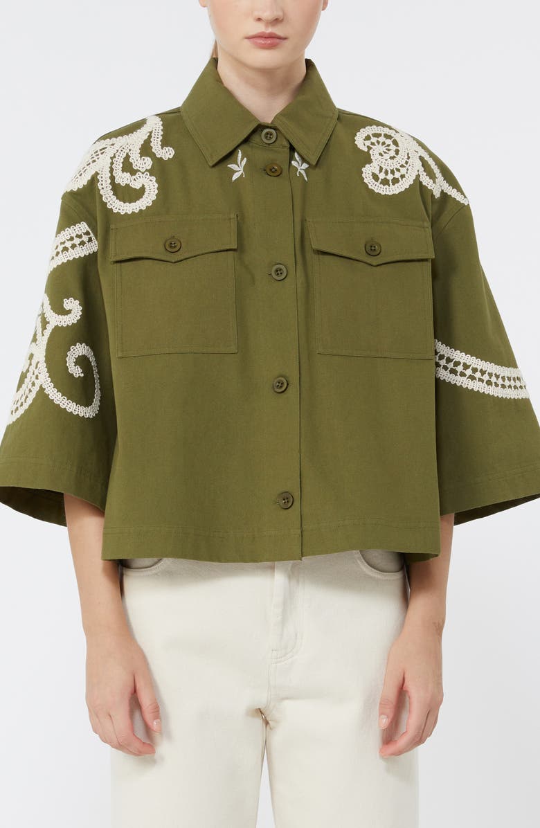 Weekend Max Mara Como Embroidered Detail Cotton Jacket, Main, color, Kaki
