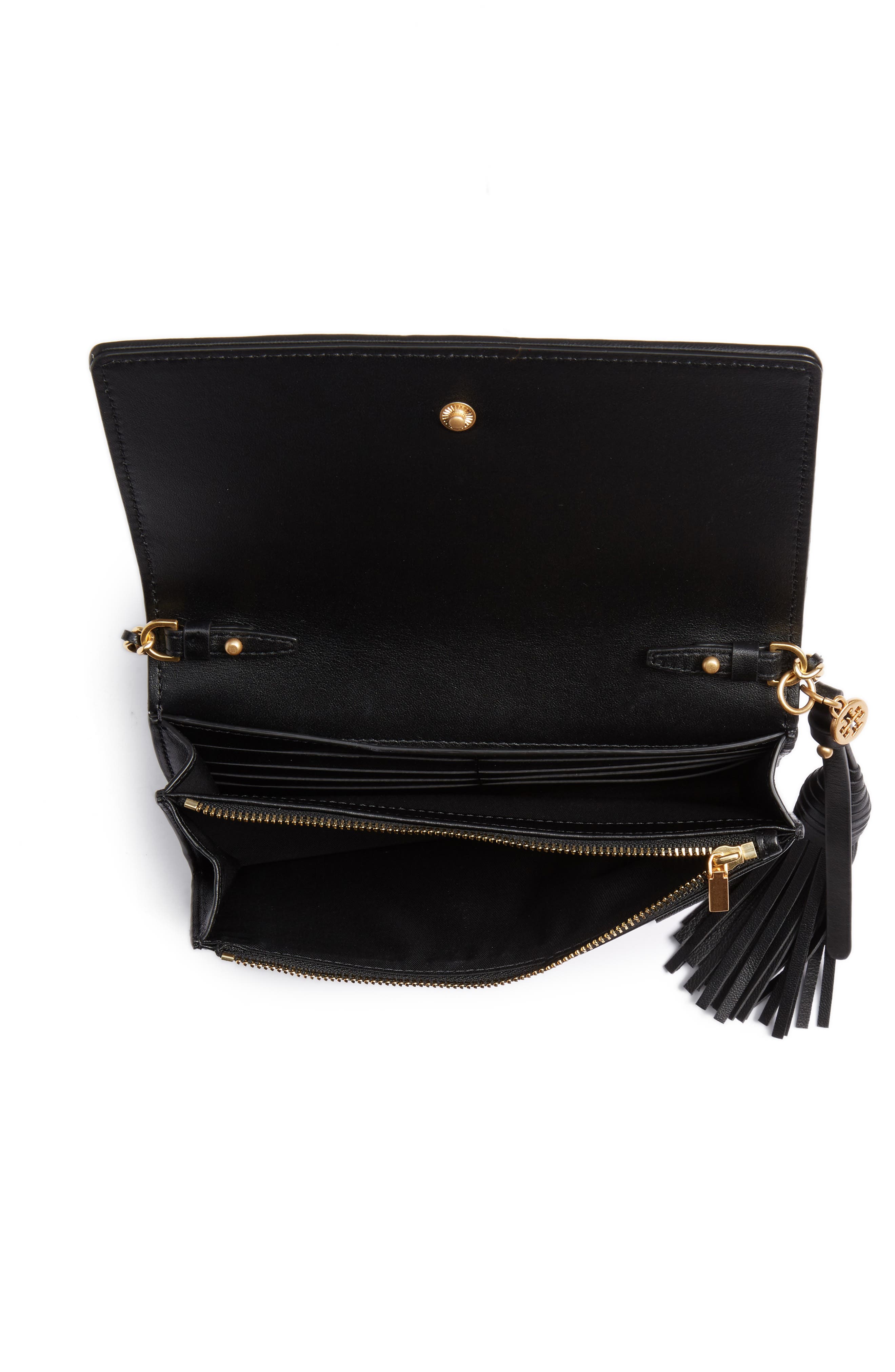 Fleming Lambskin Leather Crossbody Wallet, Alternate, color, BLACK