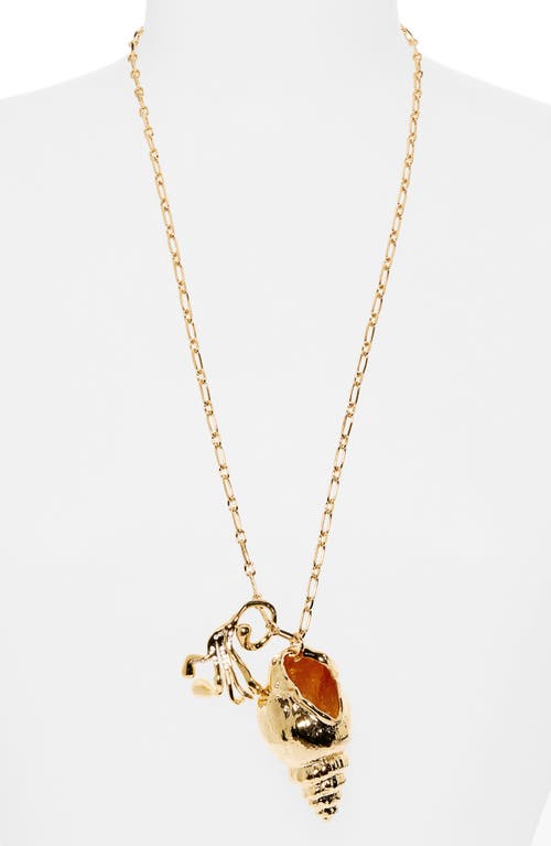 Oscar De La Renta Coral & Shell Pendant Long Necklace In Gold