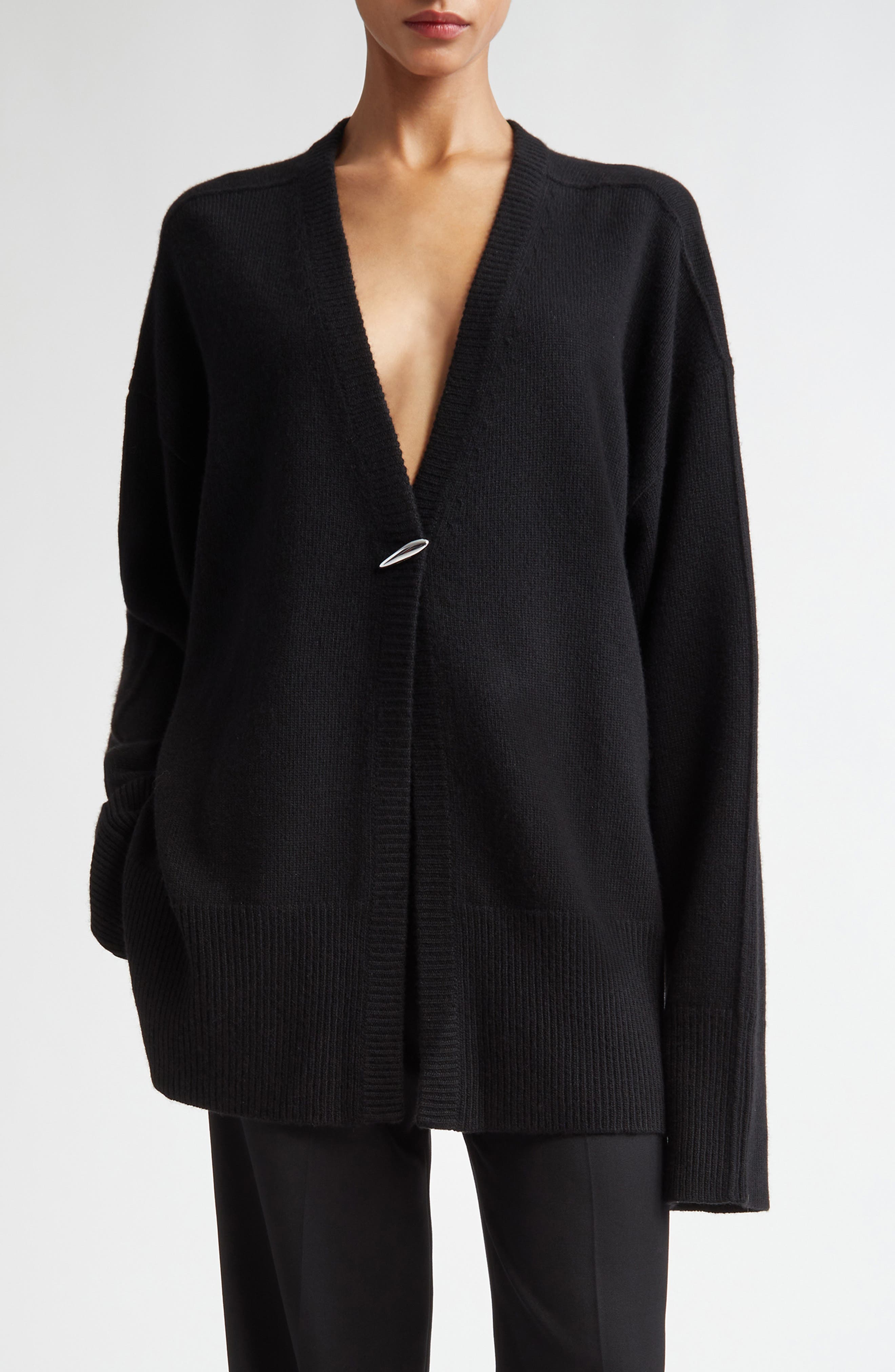 GRACE LING Oversize Merino Wool & Cashmere Cardigan in Black 
