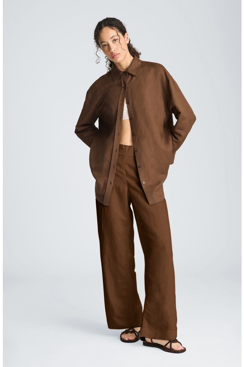 Pull-On Linen Blend Wide Leg Pants, Alternate, color, BRUNETTE