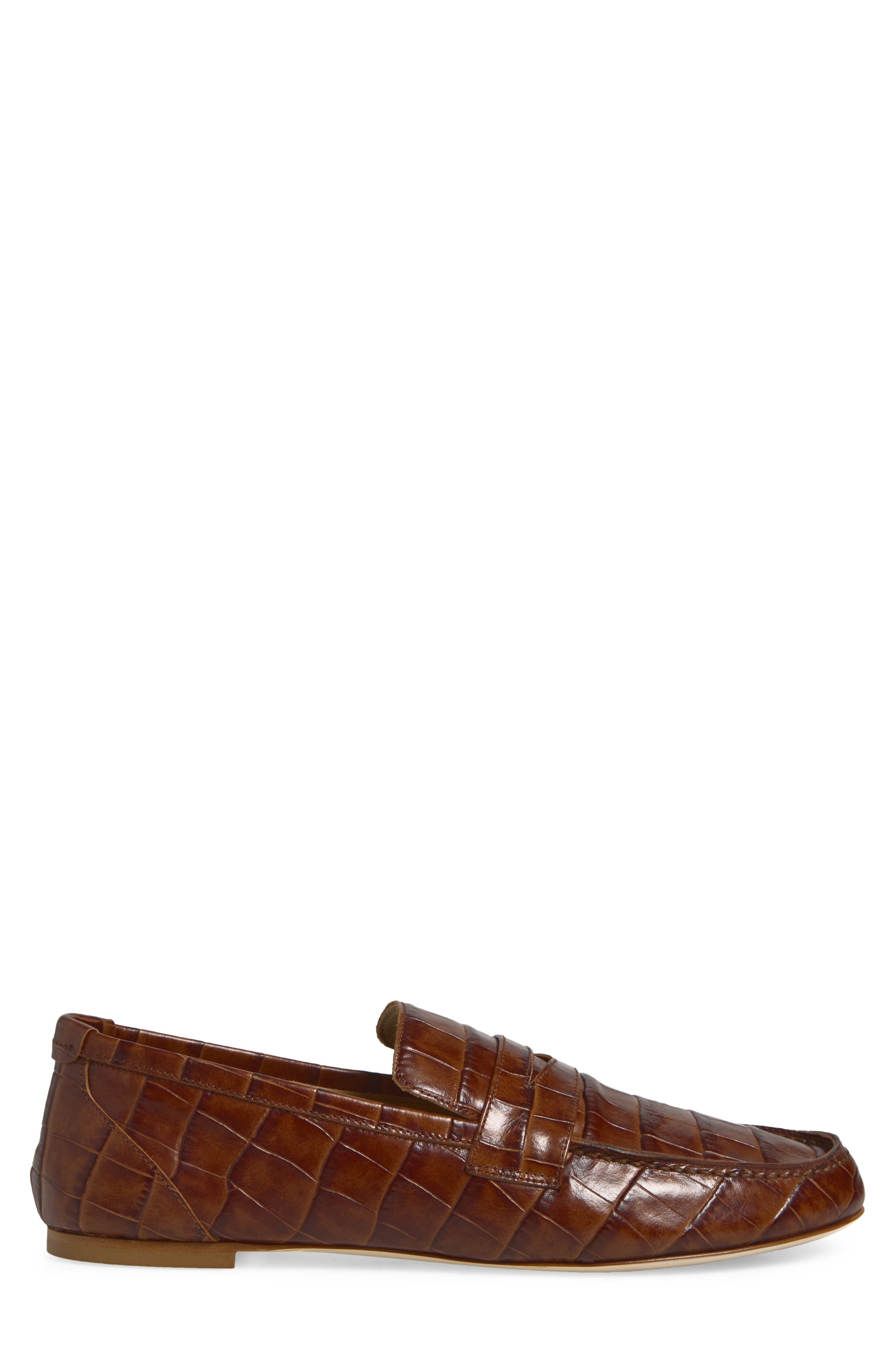 The Croc Embossed Penny Loafer, Alternate, color, BROWN CROC