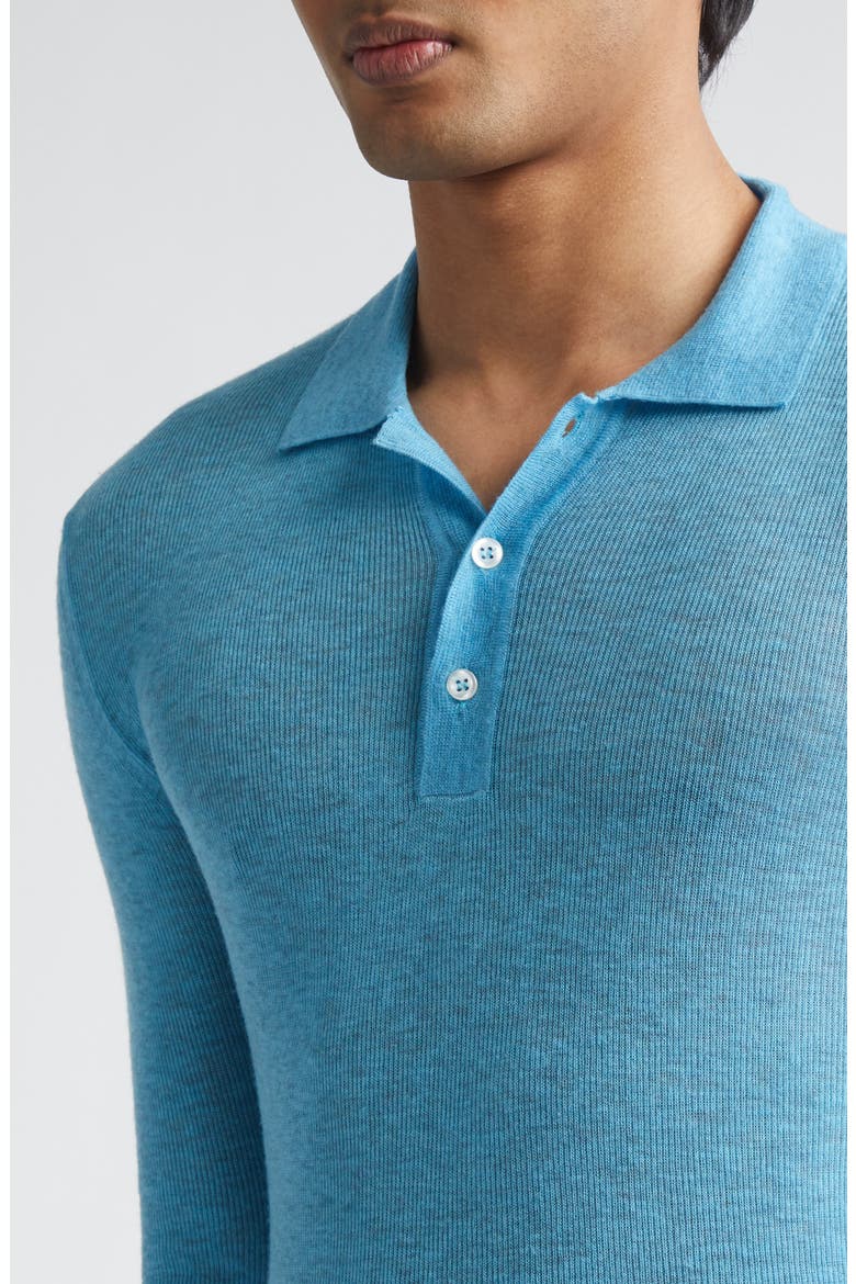 Gender Inclusive Overdyed Heathered Wool Rib Polo, Alternate, color, LIGHT BLUE