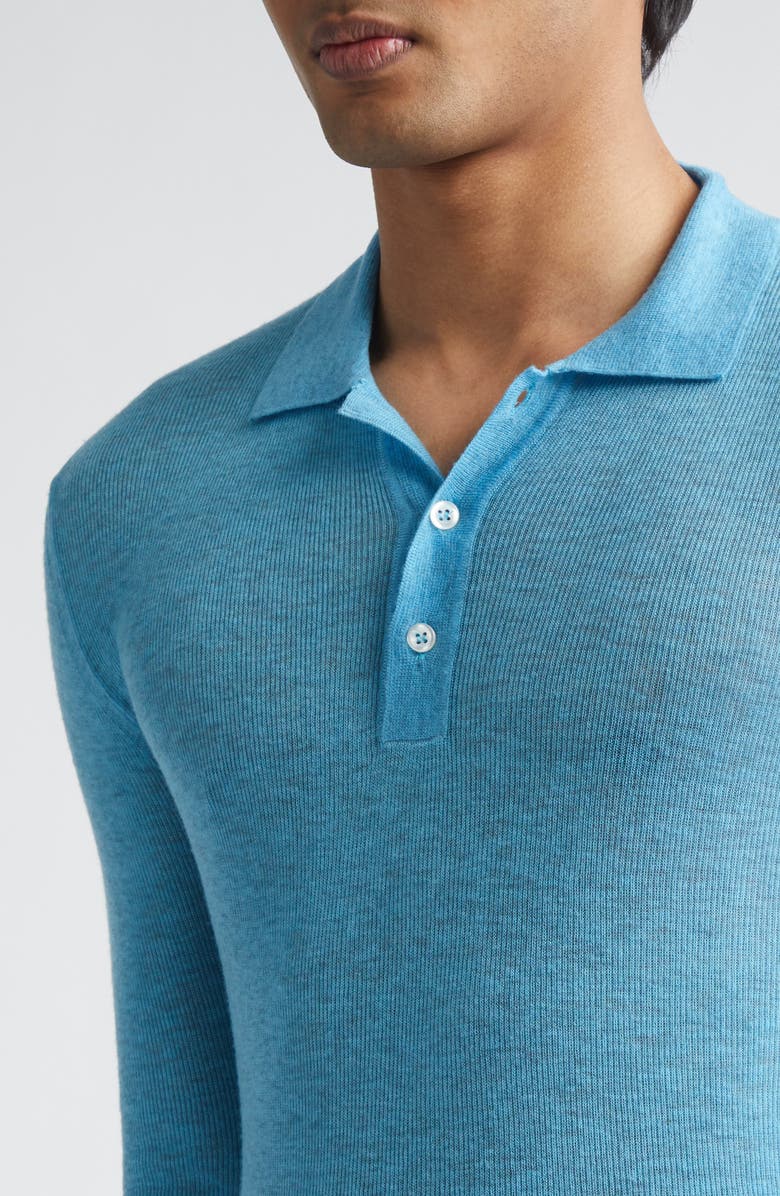 ERL Gender Inclusive Overdyed Heathered Wool Rib Polo, Alternate, color, Light Blue