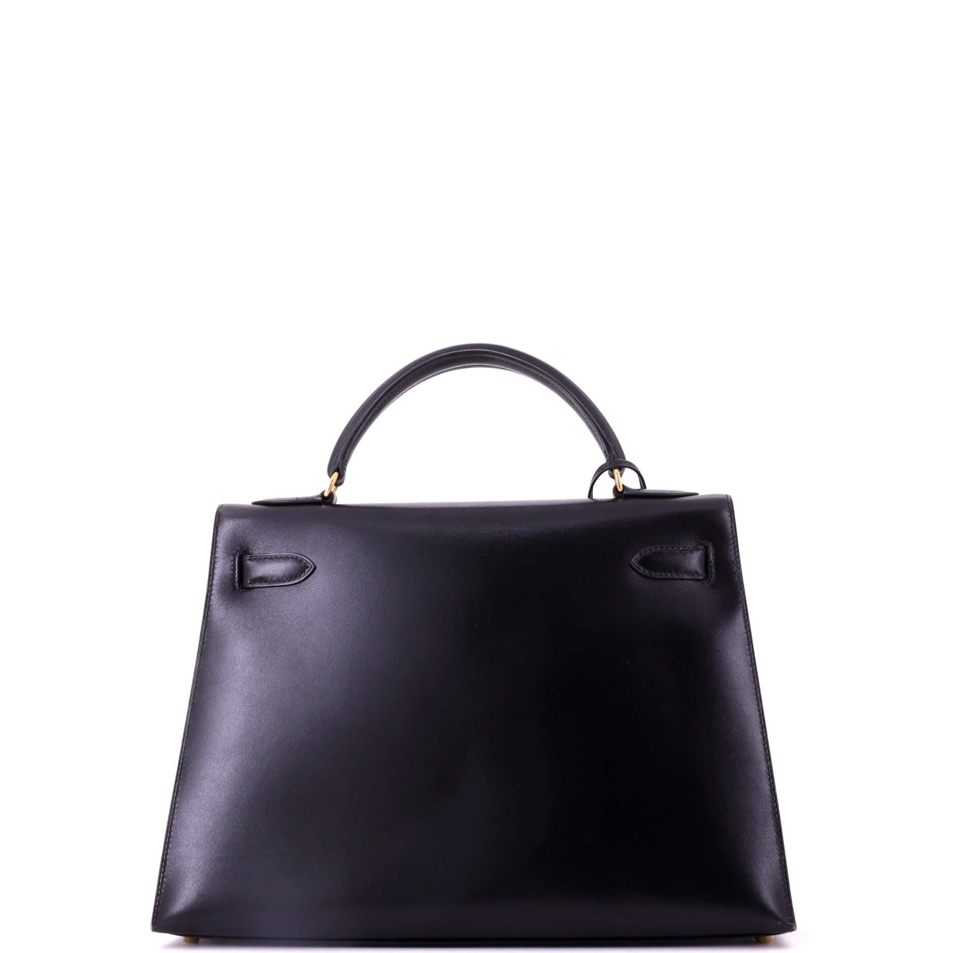Pre-Owned Hermes Kelly Handbag Black Box Calf with Gold Hardware 32, Alternate, color, Noir