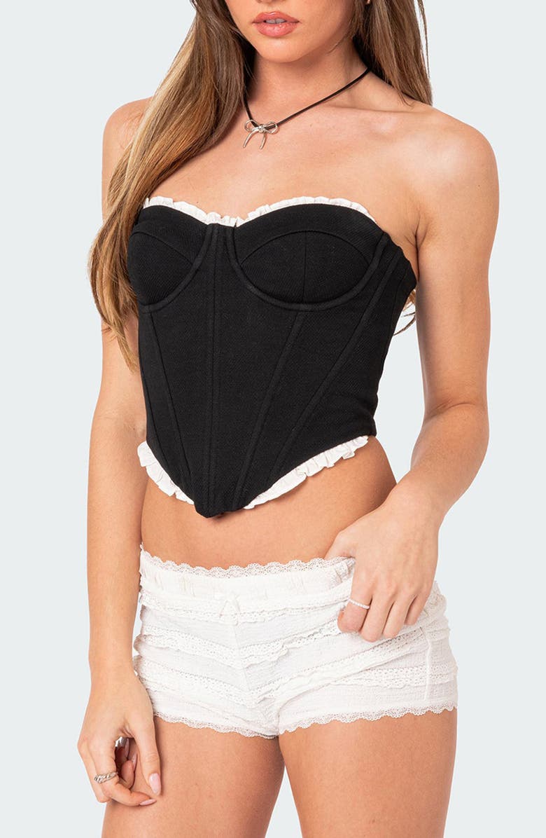 EDIKTED Tempting Ruffle Trim Strapless Corset Top, Alternate, color, 