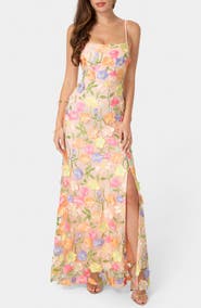 bebe Floral Embroidered Gown