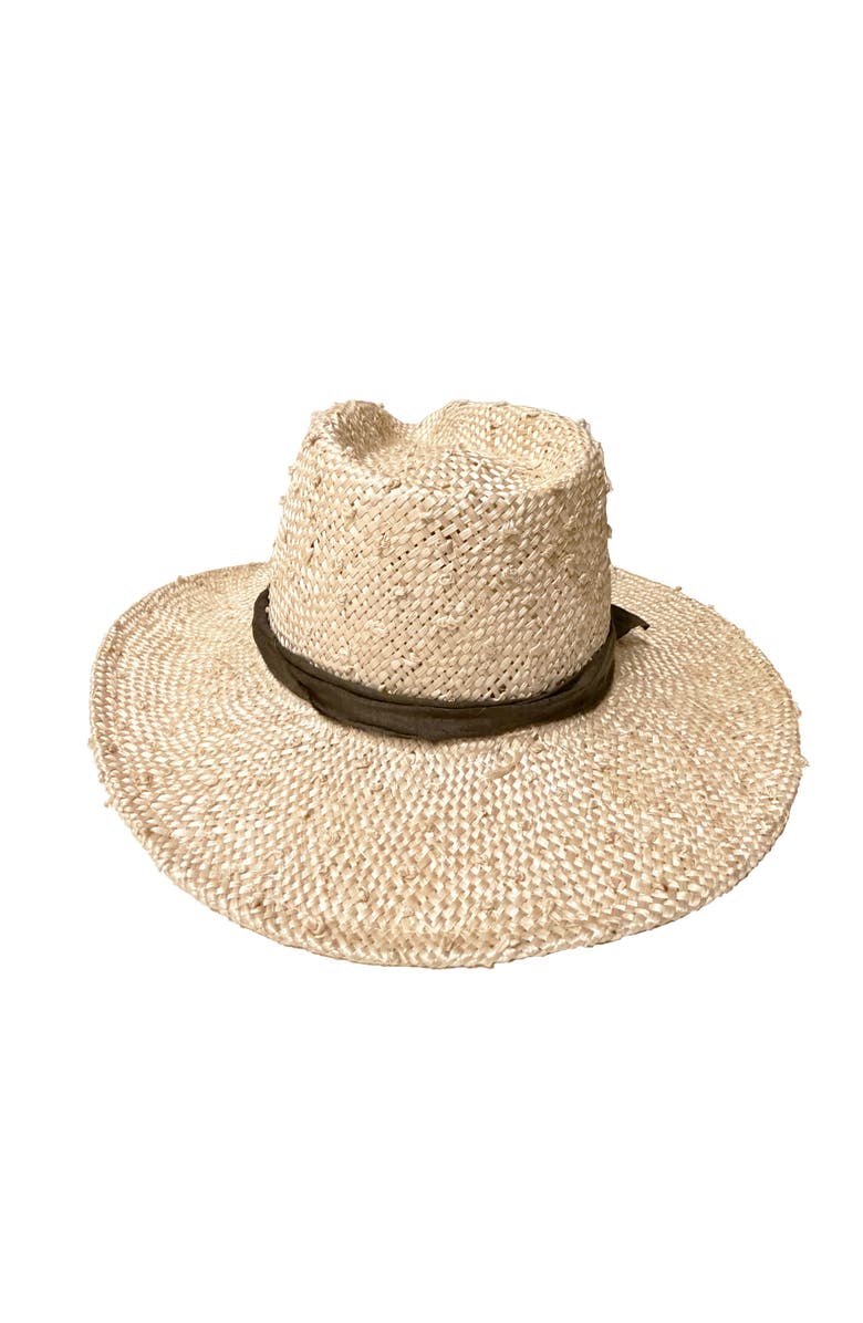 Binata Millinery Luna Knotted Sisal Fedora Hat, Alternate, color, Natural With Olive Trim