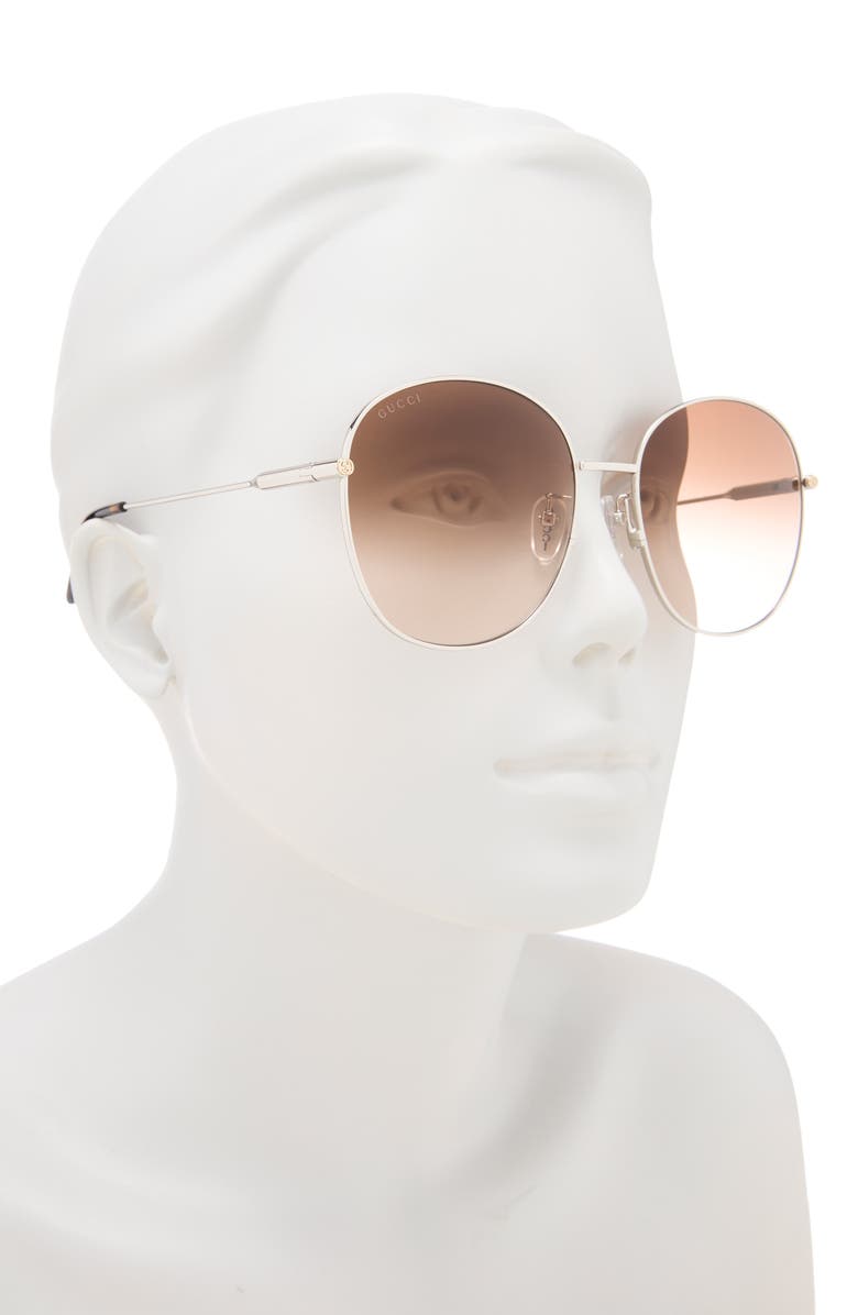 Gucci 59mm Polarized Round Sunglasses, Alternate, color, Silver Silver Brown