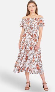 Yumi Floral Ruched Waist Midi Dress