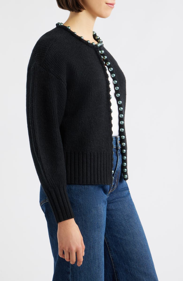 Wit & Wisdom Faux Pearl Trim Cardigan, Alternate, color, Black