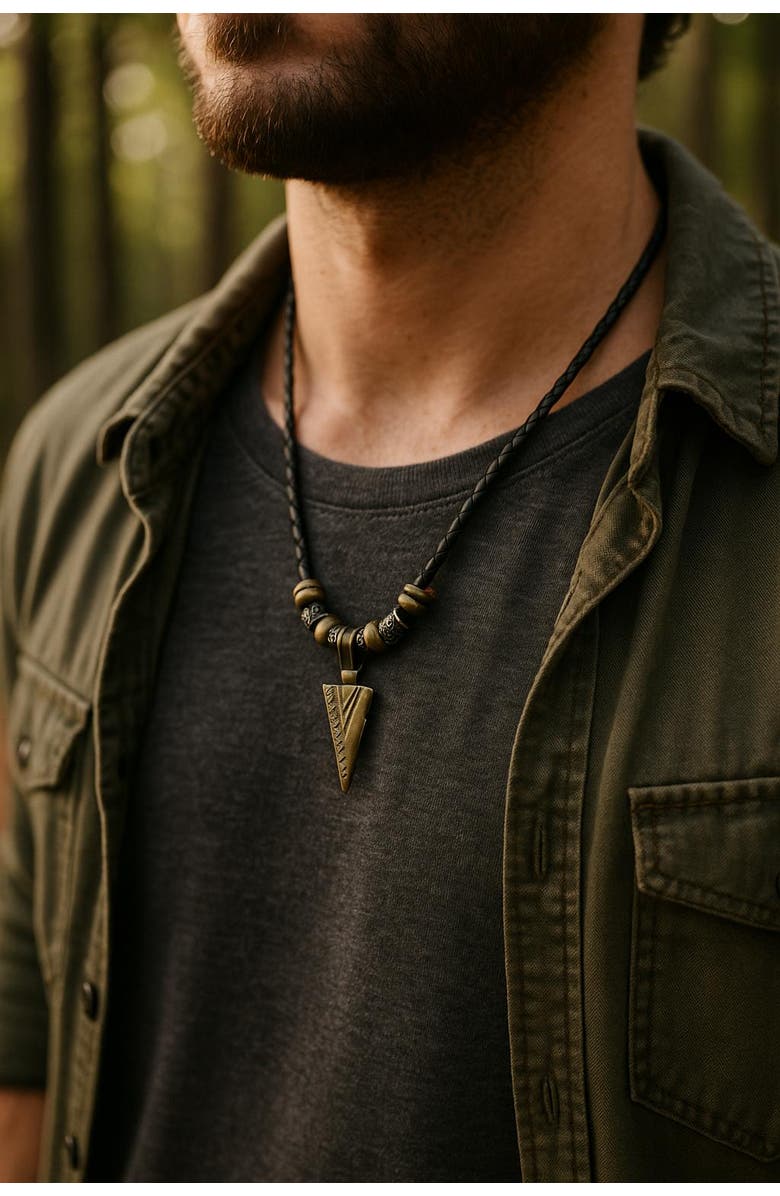 Trafalgar Cheyenne  Triangle and Beaded Vegan Leather Adjustable Necklace, Alternate, color, Black