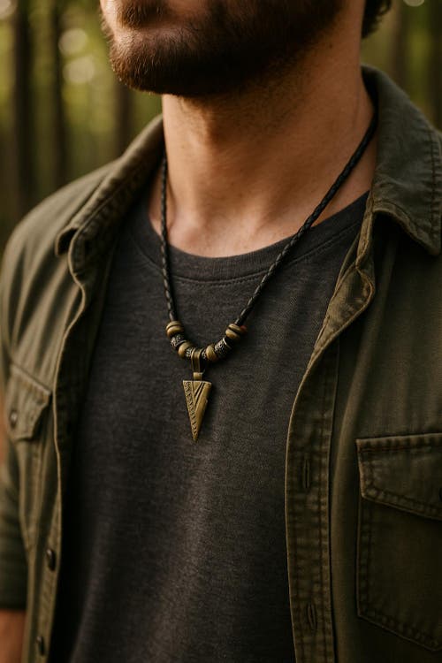 Trafalgar Cheyenne Triangle And Beaded Vegan Leather Adjustable Necklace In Black