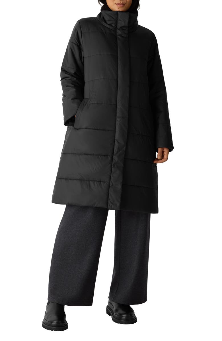 Eileen Fisher Stand Collar Puffer Jacket, Main, color, Black